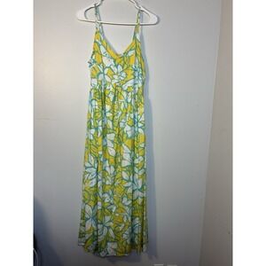 NEW! Sincerely Jules Maxi Dress Sz M Yellow Tropical Resort Smocked Linen Blend